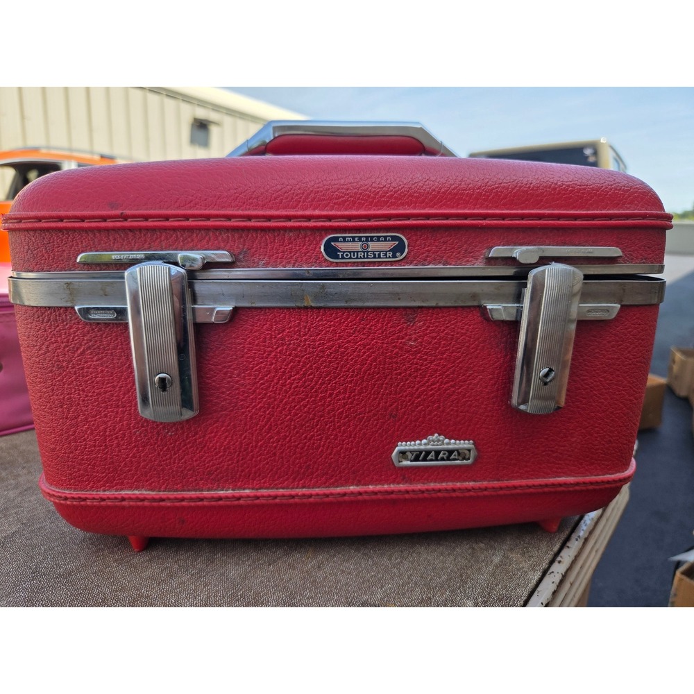 Vintage American Tourister Tiara Train Case Red Hard Shell Makeup Vanity Box